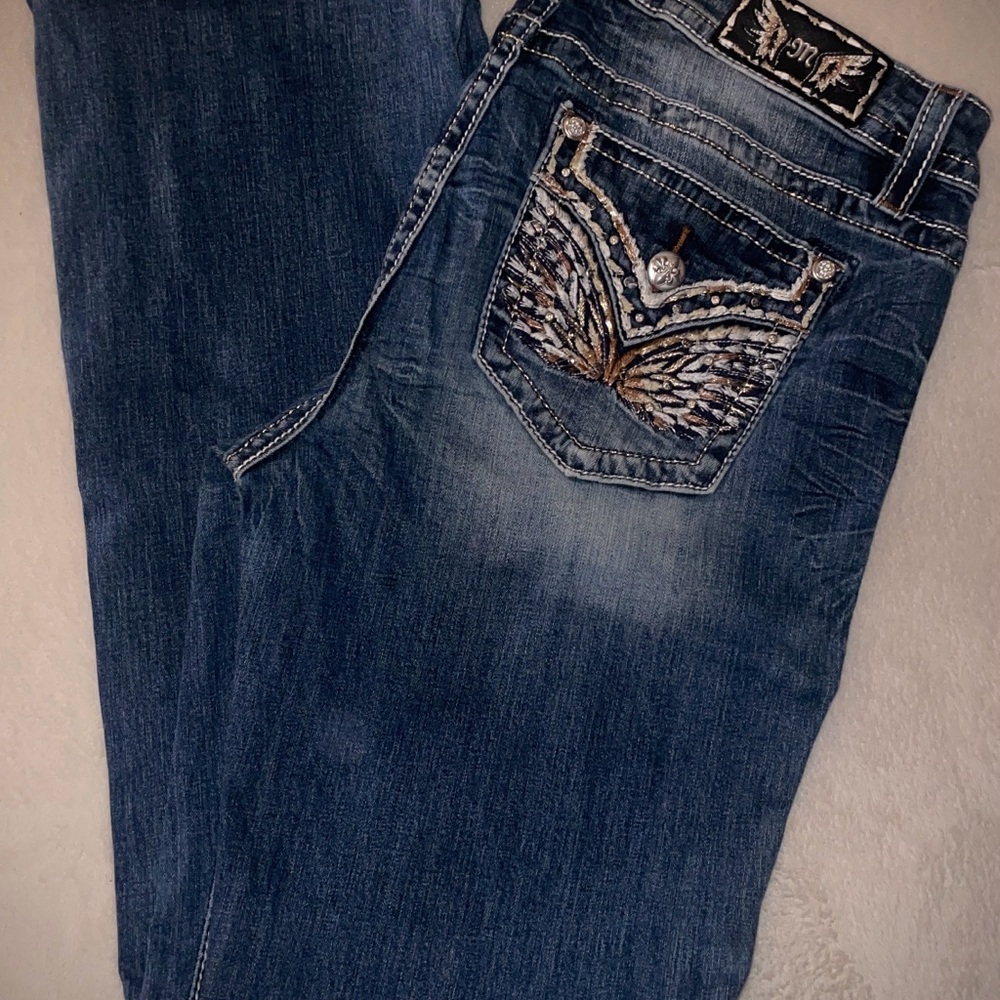 Miss Me Blue Jeans with Angel Wings Pocket